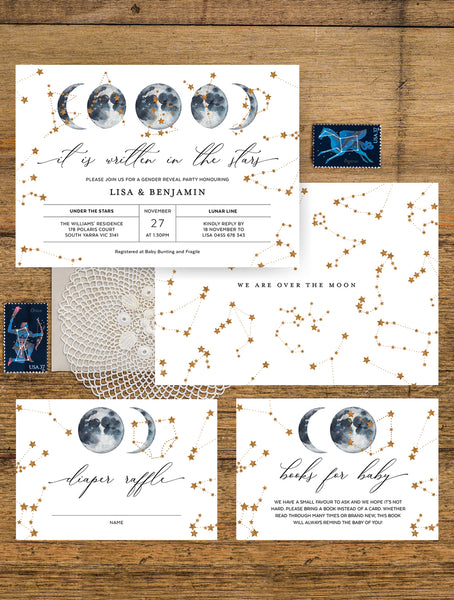 Celestial Baby Shower Invitation 3P CEL01 Navy