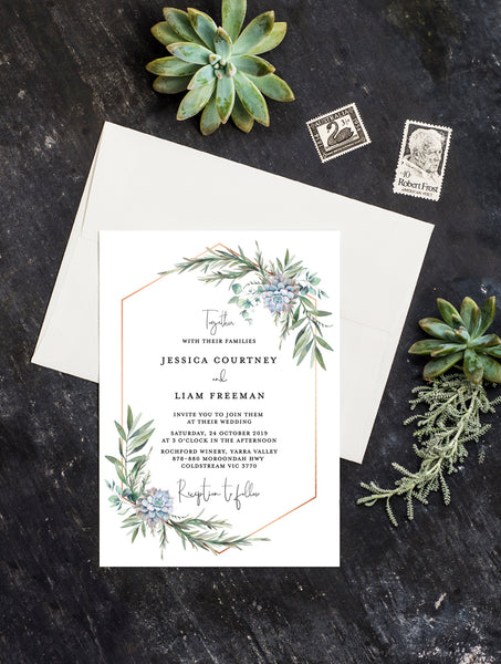 G004 Greenery Succulents Wedding Invitation