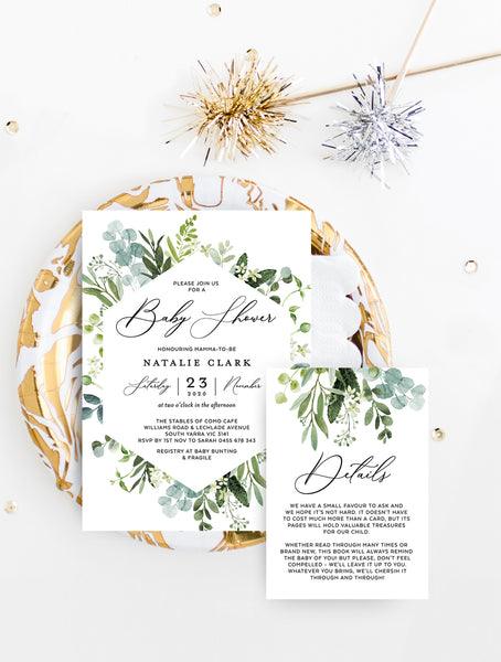 G007 Greenery Baby Shower Invitation