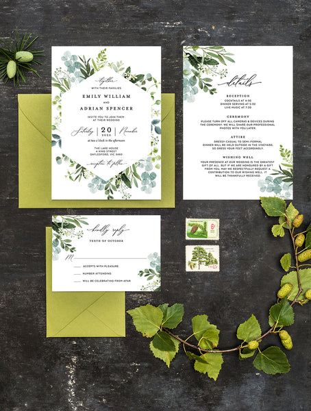 G007 Greenery Wedding Invitation Set