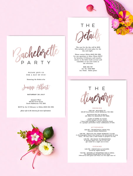 Bachelorette Party Invitation Rose Gold