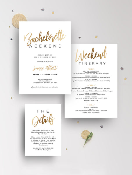 Bachelorette Weekend Invitation Gold