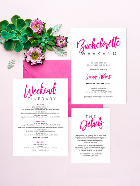 Bachelorette Weekend Invitation Pink