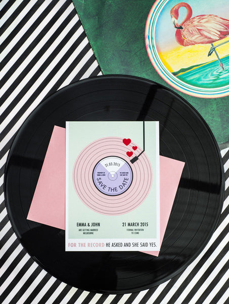 Customised Vintage Record Player Save The Date