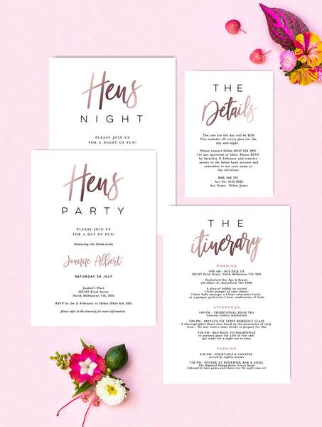 Hens Party Invitation Rose Gold