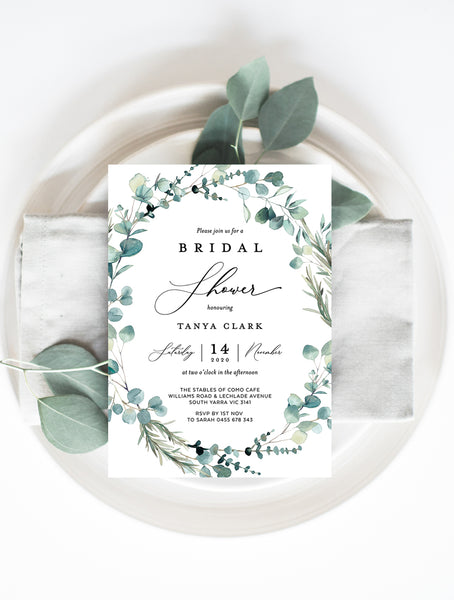 G004W Eucalyptus Wreath Bridal Shower Invitation
