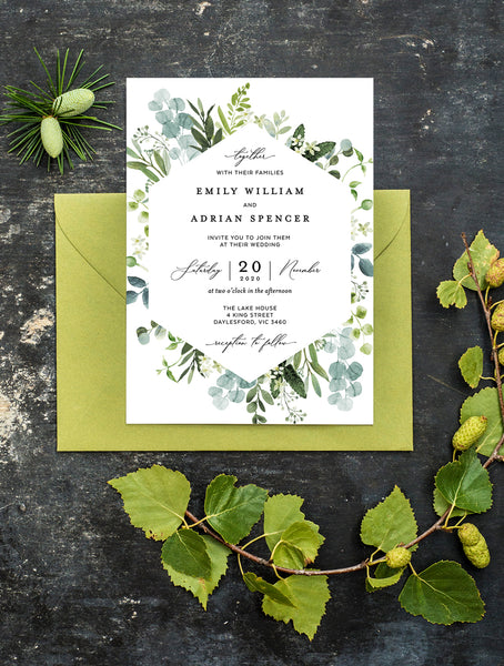 G007 Greenery Wedding Invitation