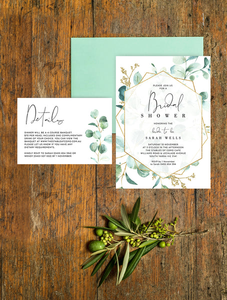 G008 Geometric Greenery Bridal Shower Invitation