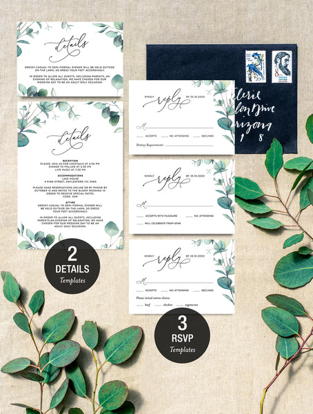 G010 Geometric Eucalyptus Wedding Invitation Set