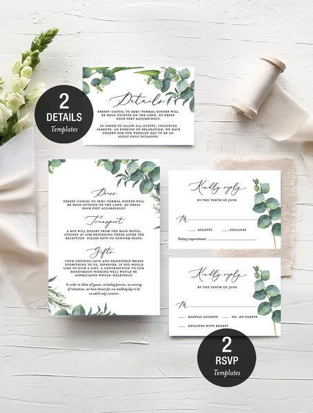 G014 Eucalyptus Wreath Wedding Invitation Set