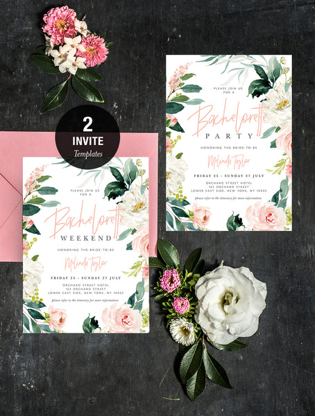 GB04 02 Blush Floral Greenery Bachelorette Party Invitation