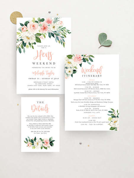 GB04 Blush Floral Greenery Hens Party Invitation
