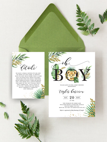 Jungle Baby Lion Baby Shower Invitation JUNG01
