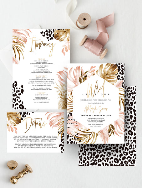 TROP07 Let's Get Wild Bachelorette Party Invitation, Cheetah Print