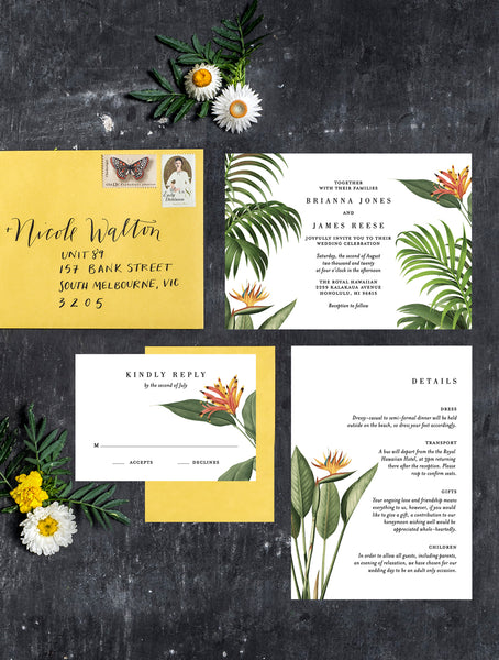 TROPV05 Tropical Botanical Wedding Invitation Set