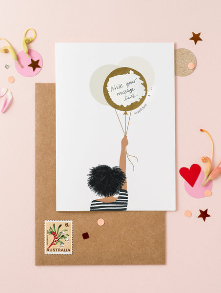 Girl Holding Balloons - Afro Hair Black