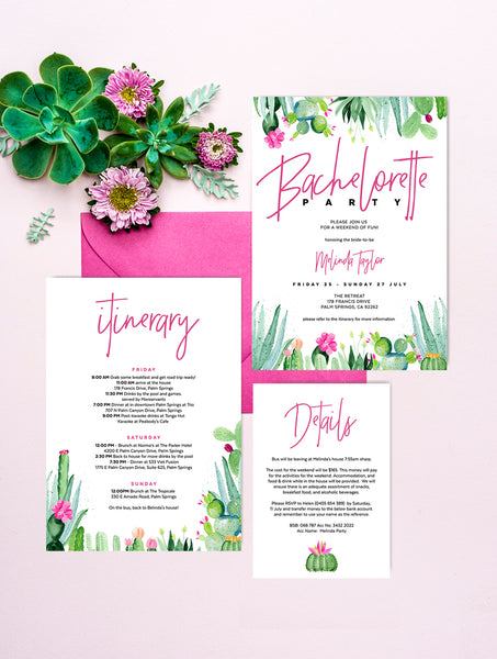 CAC01 Cactus Bachelorette Party Invitation