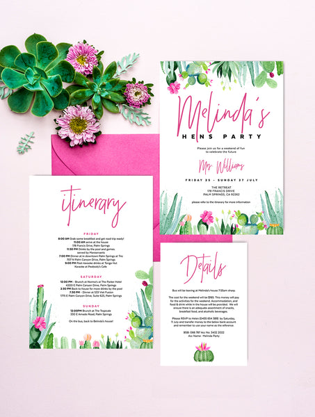 CAC01 Cactus Hens Party Invitation