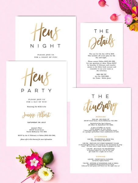 Hens Party Hens Night Invitation Gold