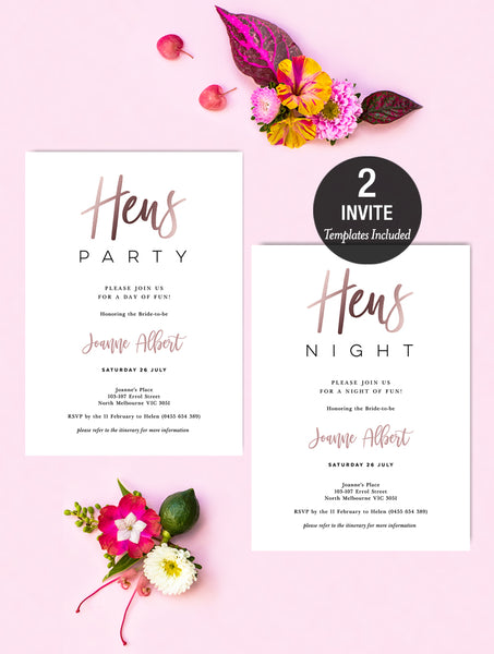 Hens Party Invitation Rose Gold