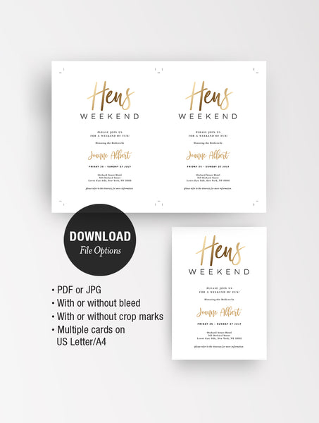 Hens Weekend Invitation Gold