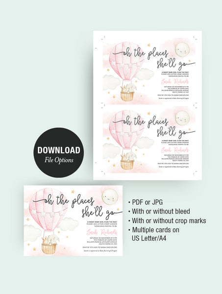 UPUP1 Oh The Places She'll Go Baby Shower Invitation 3P Pink